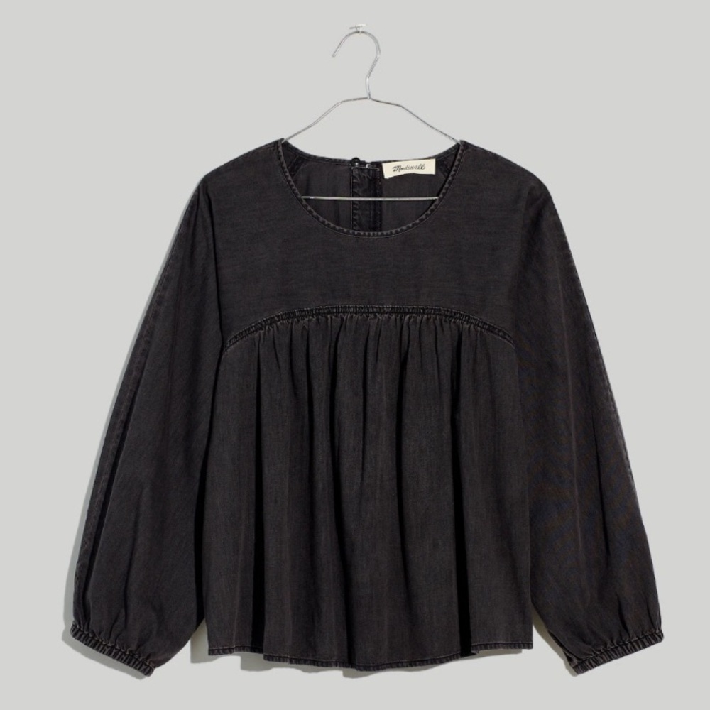 NWT MADEWELL DENIM SHIRRED SWING TOP IN LUNAR WASH SIZE MEDIUM